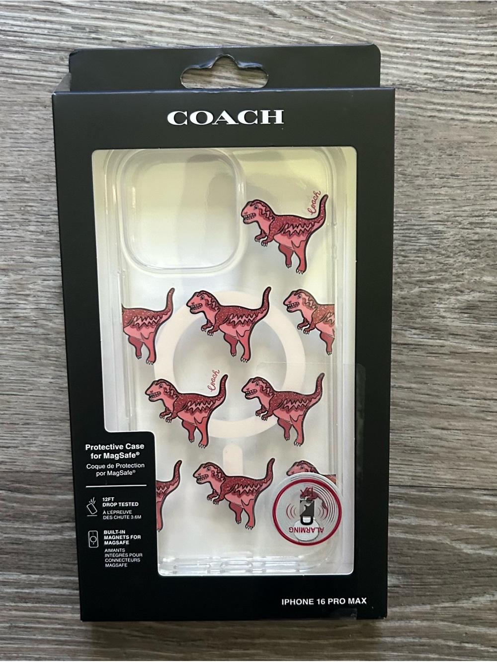 COACH Clear iPhone 16 Pro Max Case with Pink Dino Motif